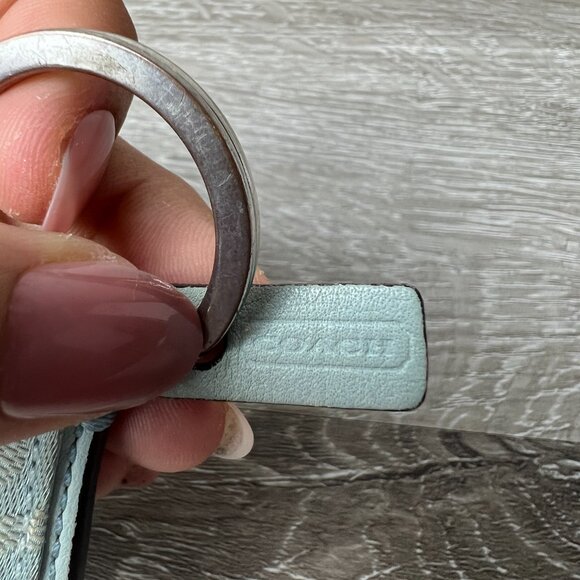 COACH Blue Key Ring Fob Signature C Monogram Logo Canvas Jacquard Leather - Picture 3 of 3